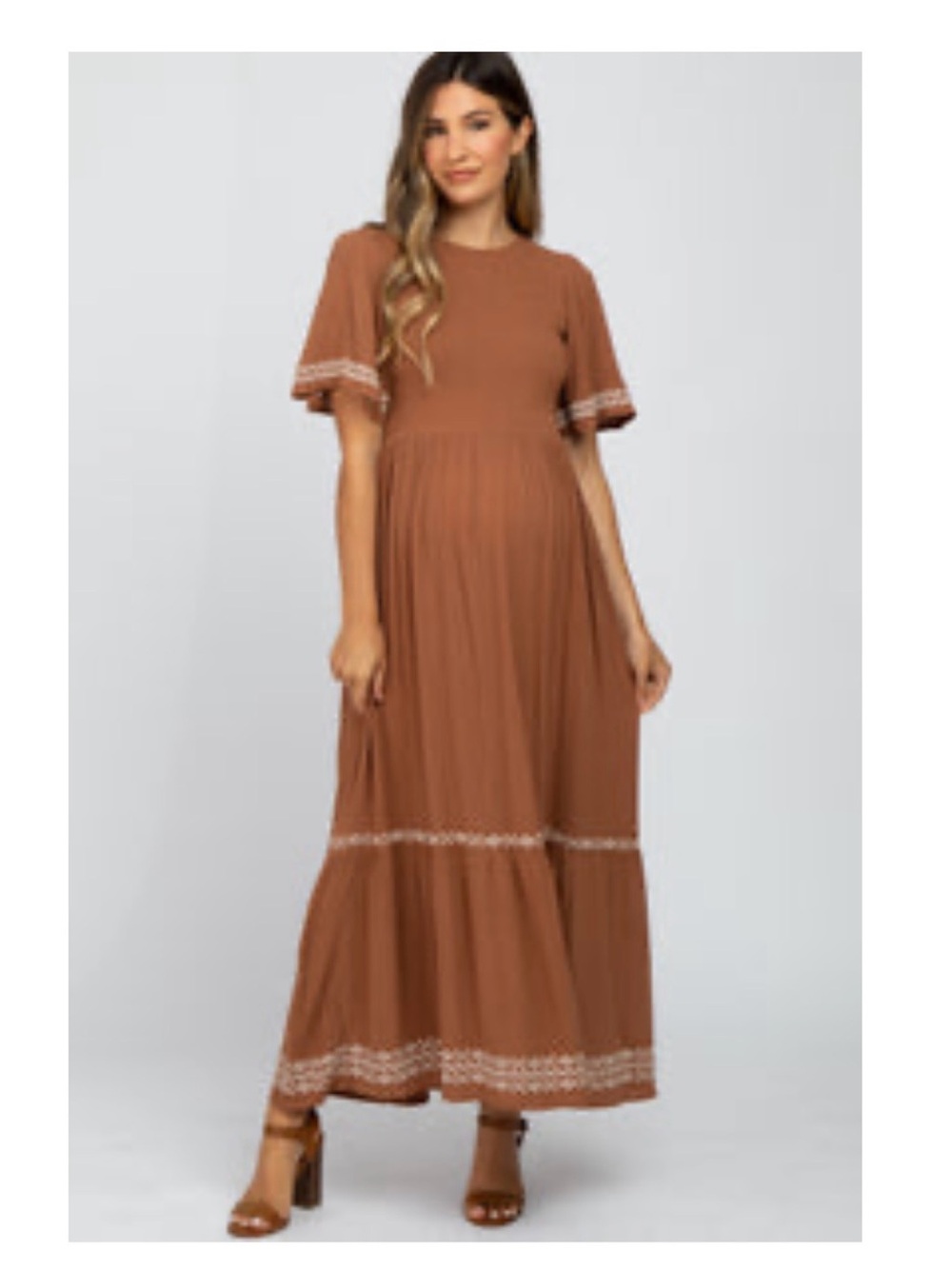 Pink Blush Rust Embroidered Accent Maternity Maxi Dress - Picture 1 of 6
